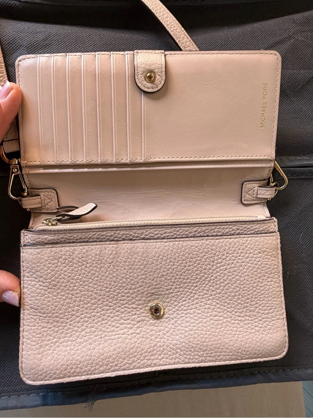 Michael Kors Blush Beige Pebbled Leather Crossbody wallet
